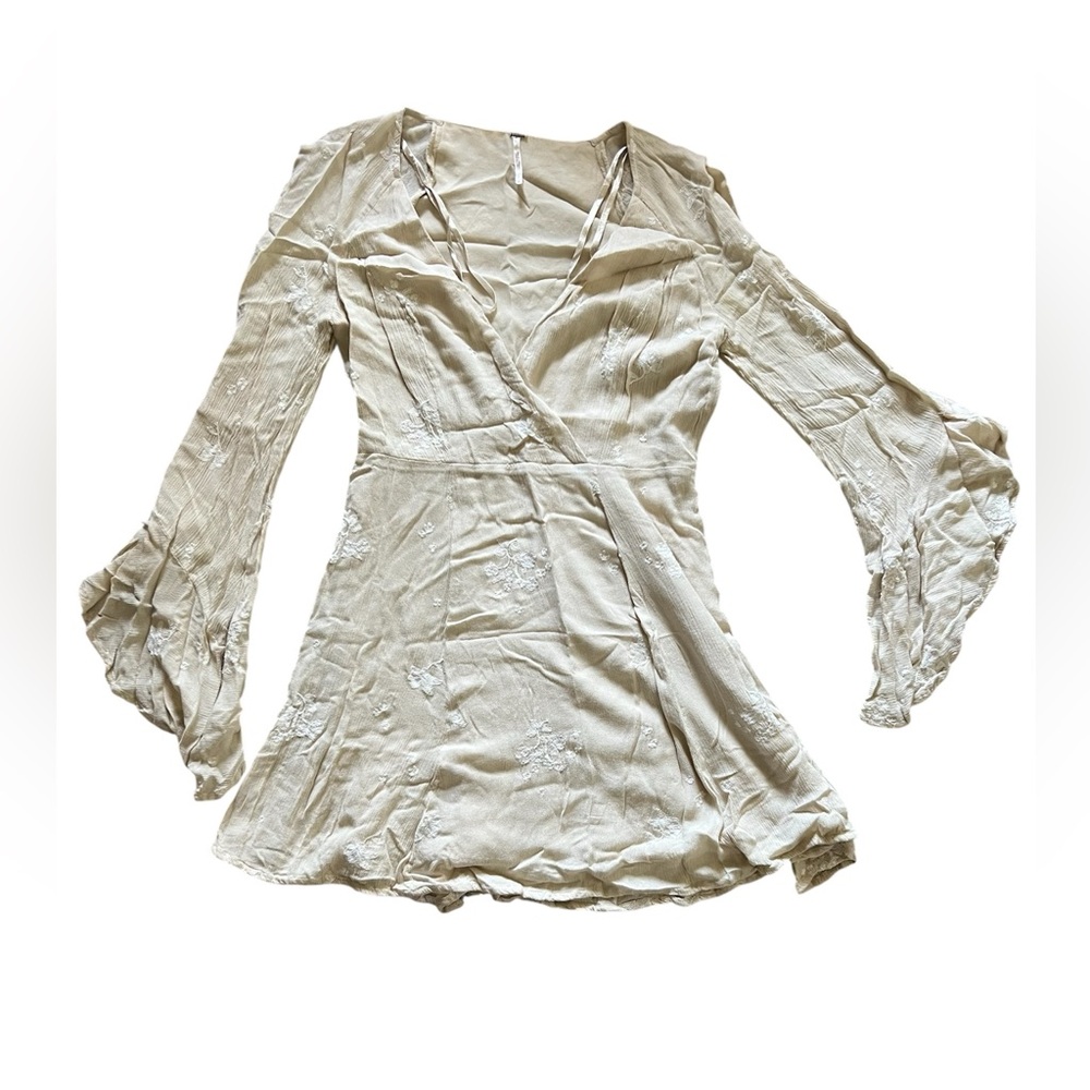 Free People Jasmine Beige Embroidered Mini Dress | Size 6